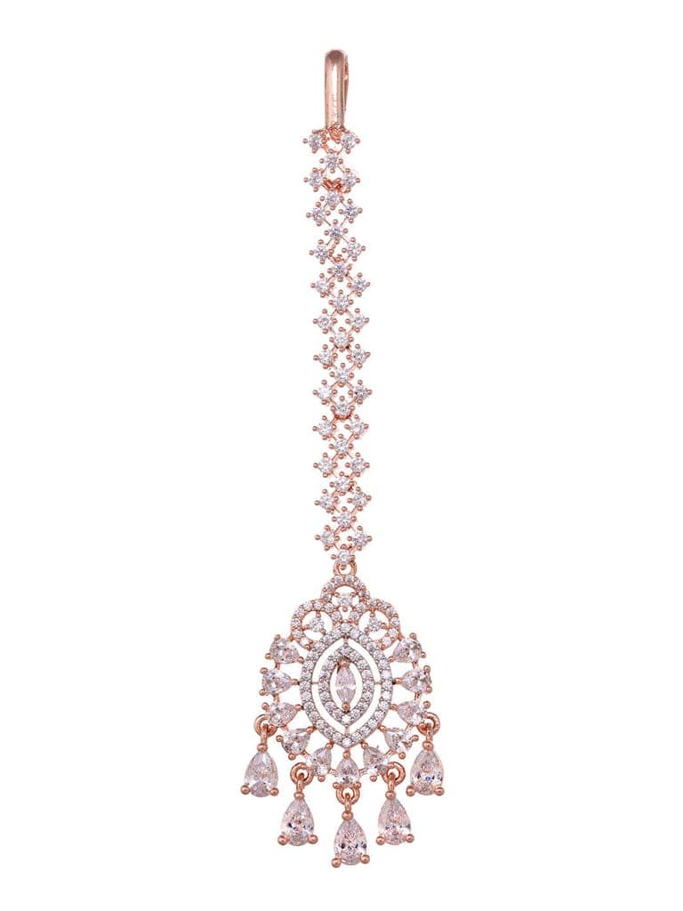Rose Gold Plated White AD Studded Heavy Choker Jewellery Set view 5