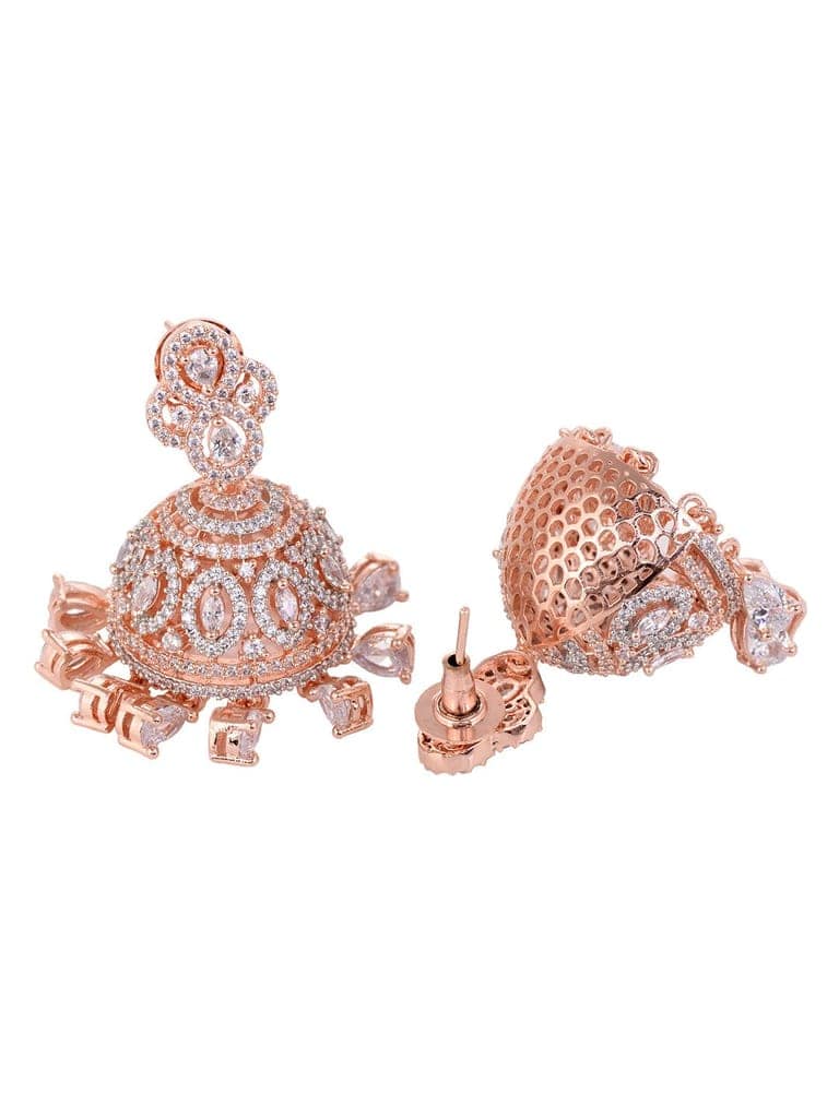 Rose Gold Plated White AD Studded Heavy Choker Jewellery Set view 8