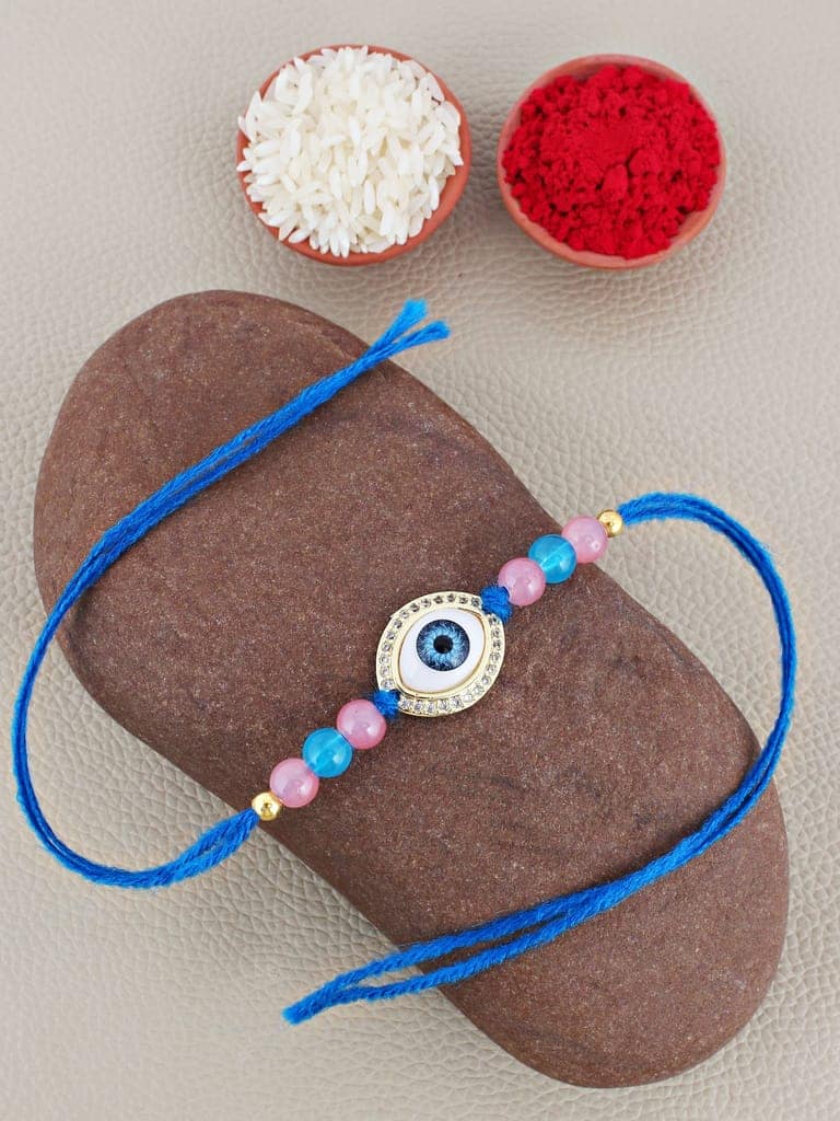 Lucky Jewellery Designer Gold Plated Evil Eye Stone Rakhi - Rakshabandhan Pearl Rakhee Bracelet for Brother Bhaiya Bhai Bhabhi - Pack of 1 (265-CHR1-1191-F-1) view 2