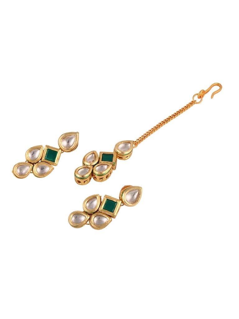 Gold Plated Green & White Kundan studded modern Necklace Jewellery Set view 10
