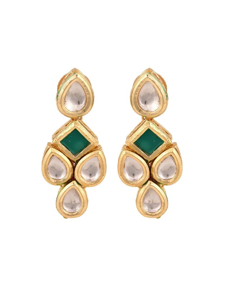 Gold Plated Green & White Kundan studded modern Necklace Jewellery Set view 8