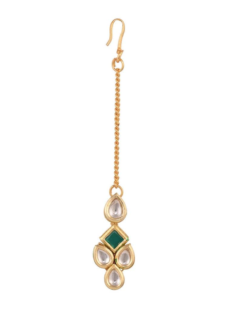 Gold Plated Green & White Kundan studded modern Necklace Jewellery Set view 9