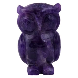 Lepidolite Crystal Owl, Fengshui, Good Luck Symbol of Wisdom and Protection from Evil, Statue, Laxmi Vahana(KI_083) by Krishna Impex