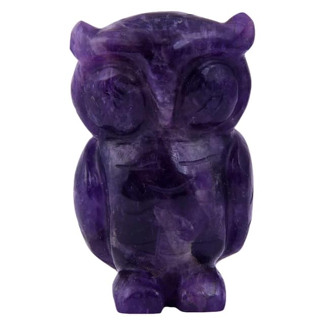 Lepidolite Crystal Owl, Fengshui, Good Luck Symbol of Wisdom and Protection from Evil, Statue, Laxmi Vahana(KI_083) by Krishna Impex