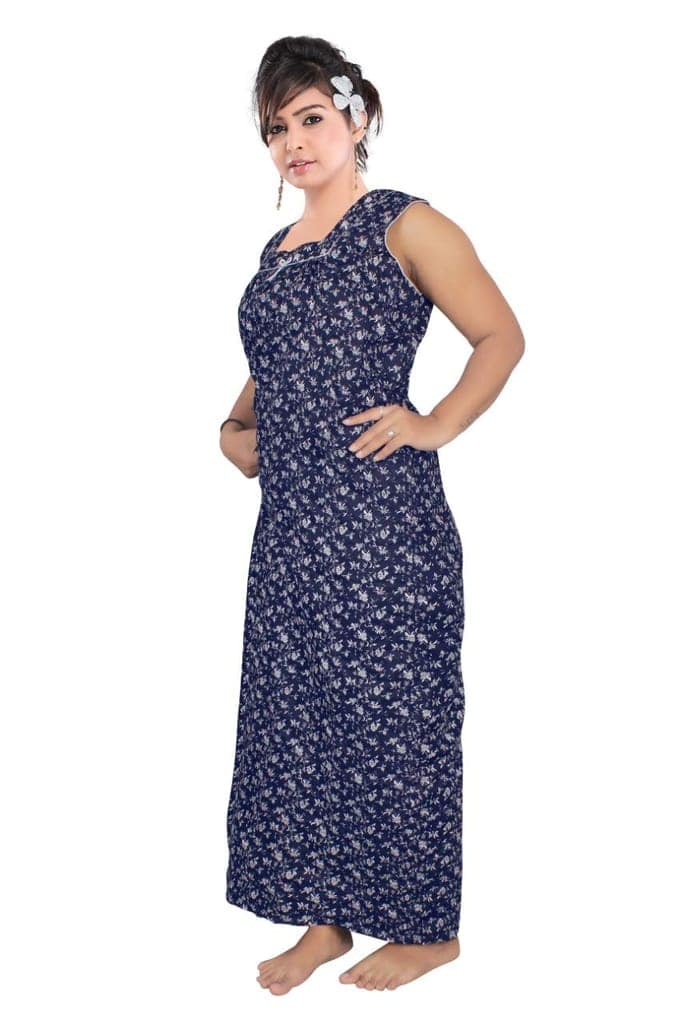 VALENCIA SLEEPWEAR lissybissy Cotton Resham Embroidery Nighty Night Gown Maxi for Women A line (Blue) view 3