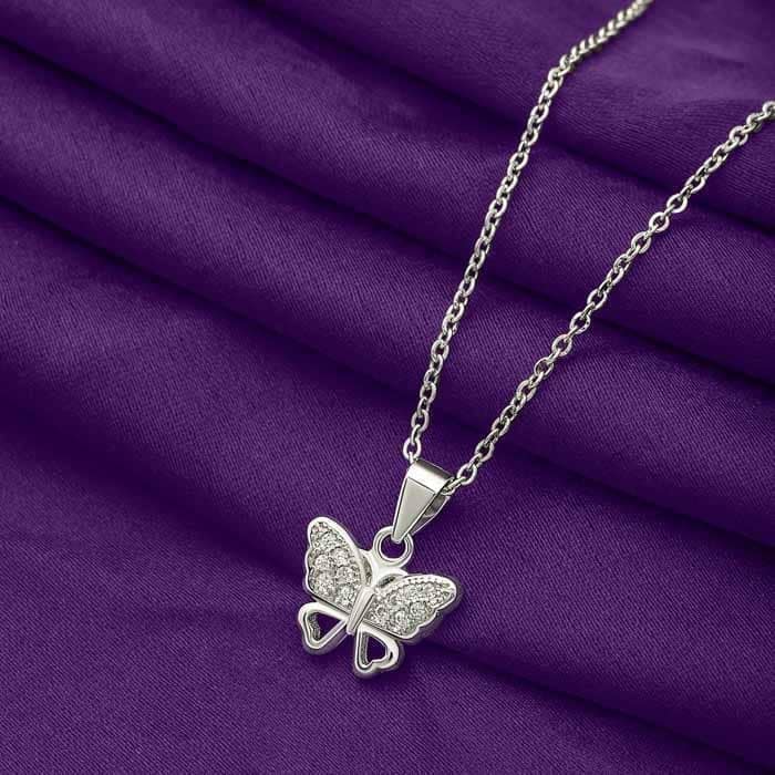 Silver Butterfly Wings Pendant with Chain view 3