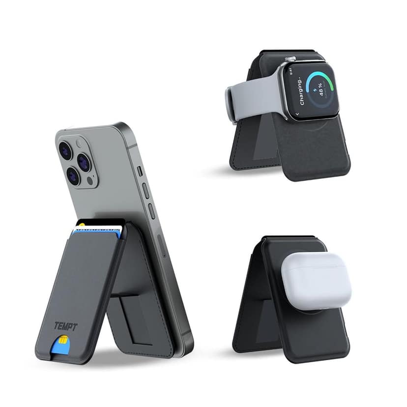 Tempt Trigo 15W MagSafe Wireless Charger with Leather 3-Card Wallet