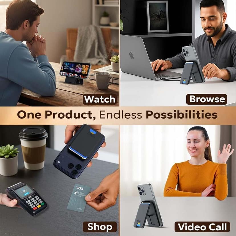 Tempt Trigo 15W MagSafe Wireless Charger with Leather 3-Card Wallet view 2