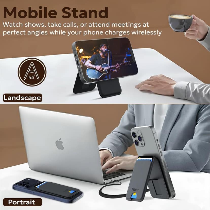 Tempt Trigo 15W MagSafe Wireless Charger with Leather 3-Card Wallet view 3