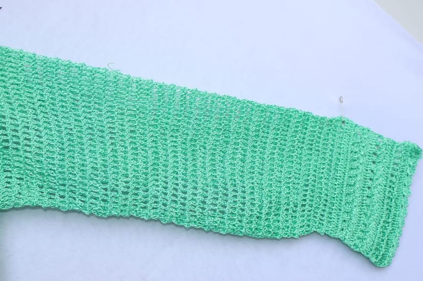 Mint Green Handcrafted Crochet Knit V-Neck Full Sleeve Top for Women view 3