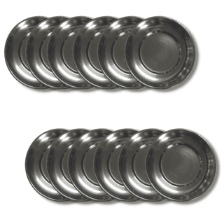SHINI LIFESTYLE Heavy Gauge Steel Laser Halva Plates, Old Style Quarter Plate / Breakfast Plates / Poha Plate, 14 cm Quarter Plate (Pack of 12)