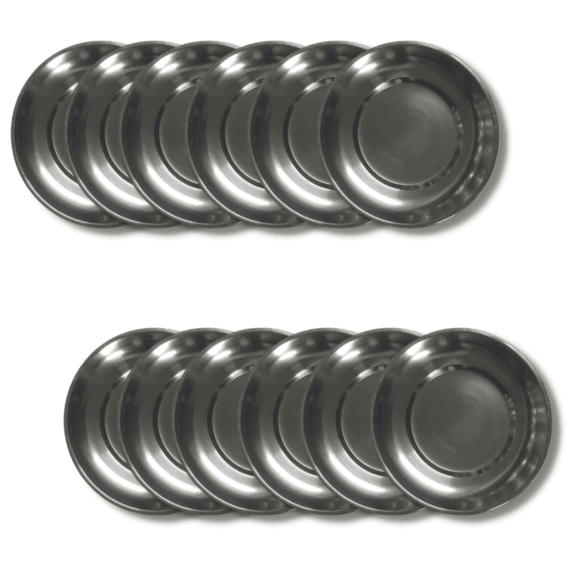 SHINI LIFESTYLE Heavy Gauge Steel Laser Halva Plates, Old Style Quarter Plate / Breakfast Plates / Poha Plate, 14 cm Quarter Plate (Pack of 12)