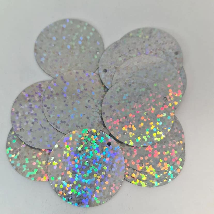 Round Sequin Silver Hologram Glitter Sparkle Metallic Couture Paillettes - Set of 10 view 2