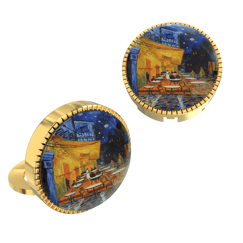 The Smart Buttons - Shirt Button Cover Cufflinks for Men - Cafe Terrace at Night Inspired by Vincent van Gogh view 8