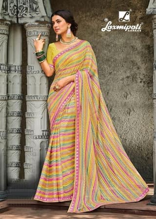 Multicolor Color Foil Print Georgette Satin Patta Saree With Fancy Border And Fancy Blouse Piece