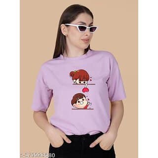Wexam Style Women Lavender Printed Round Neck Short Sleeve Top