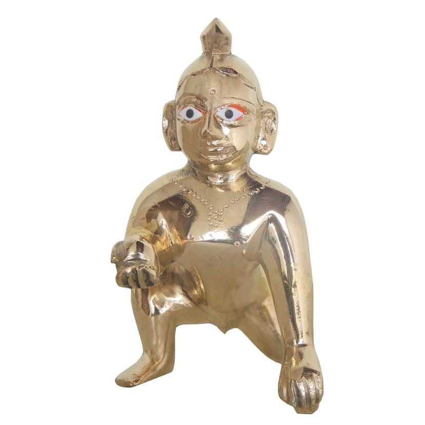 Brass Laddu Gopal God Idol Statue - Divine Bal Krishna Murti, Height : 5.5 Inch (BSMAS871 C) view 2