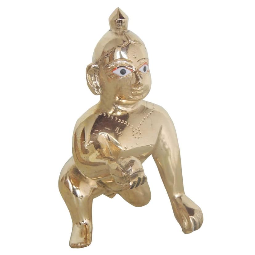 Brass Laddu Gopal God Idol Statue - Divine Bal Krishna Murti, Height : 5.5 Inch (BSMAS871 C) view 3
