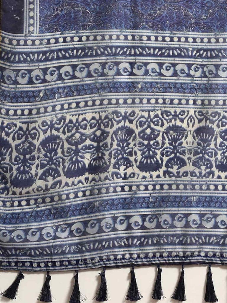 Women's Pure Cotton block print saree with unstiched blouse piece view 4