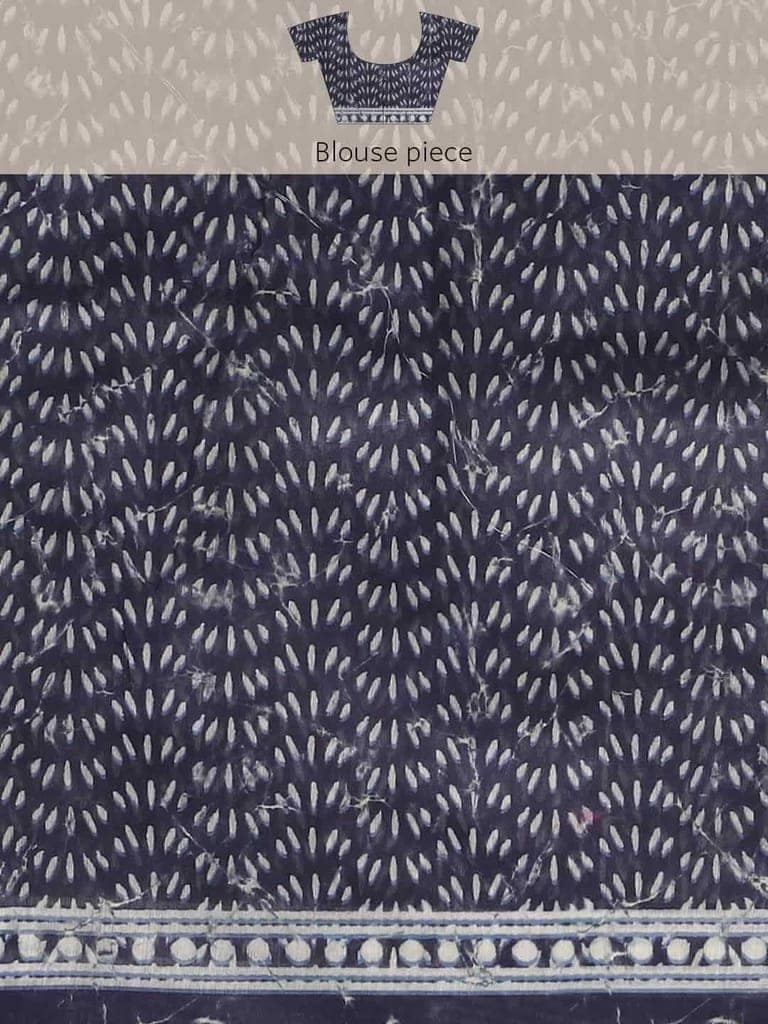 Women's Pure Cotton block print saree with unstiched blouse piece view 7