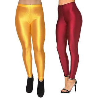 HOMESHOP Shiny lycra leggings for women and girls (Pack of 2) Mustard Maroon