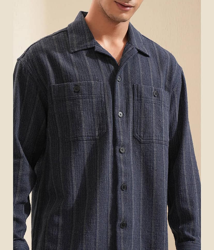 Highlander Cotton Blend Oversized Fit Striped Full Sleeves Men's Casual Shirt - Multicolor ( Pack of 1 ) view 5