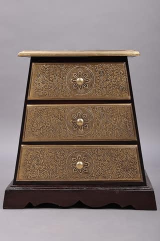 Wood To Cart® 18" Pyramid Shape Three Drawer With Brass Fitting | Wooden Drawer | Handmade | Made In India - Mango