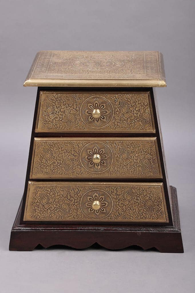 Wood To Cart® 18" Pyramid Shape Three Drawer With Brass Fitting | Wooden Drawer | Handmade | Made In India - Mango view 2