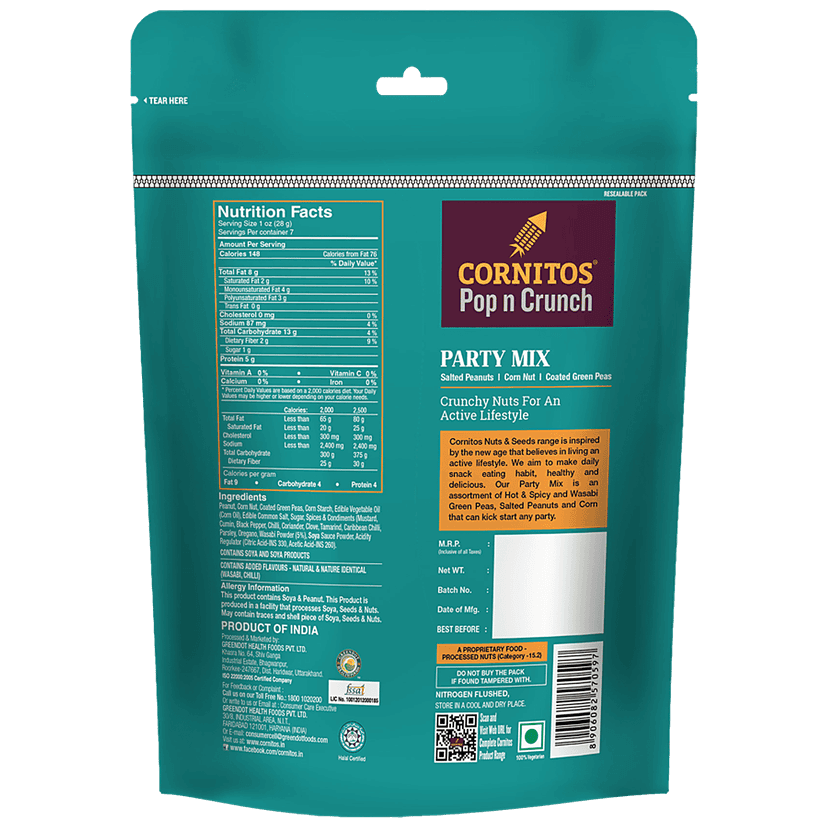 Cornitos Party Mix - Salted Peanuts, Corn Nuts & Coated Green Peas, 200 G view 2