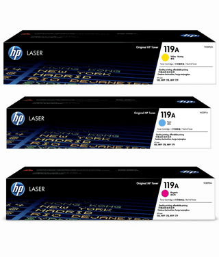 HP 119A Cyan Magenta Yellow Toner Cartridge Set | W2091A W2092A W2093A | Compatible with HP Color LaserJet Pro M182n, M182nw, M183fw & M183fn