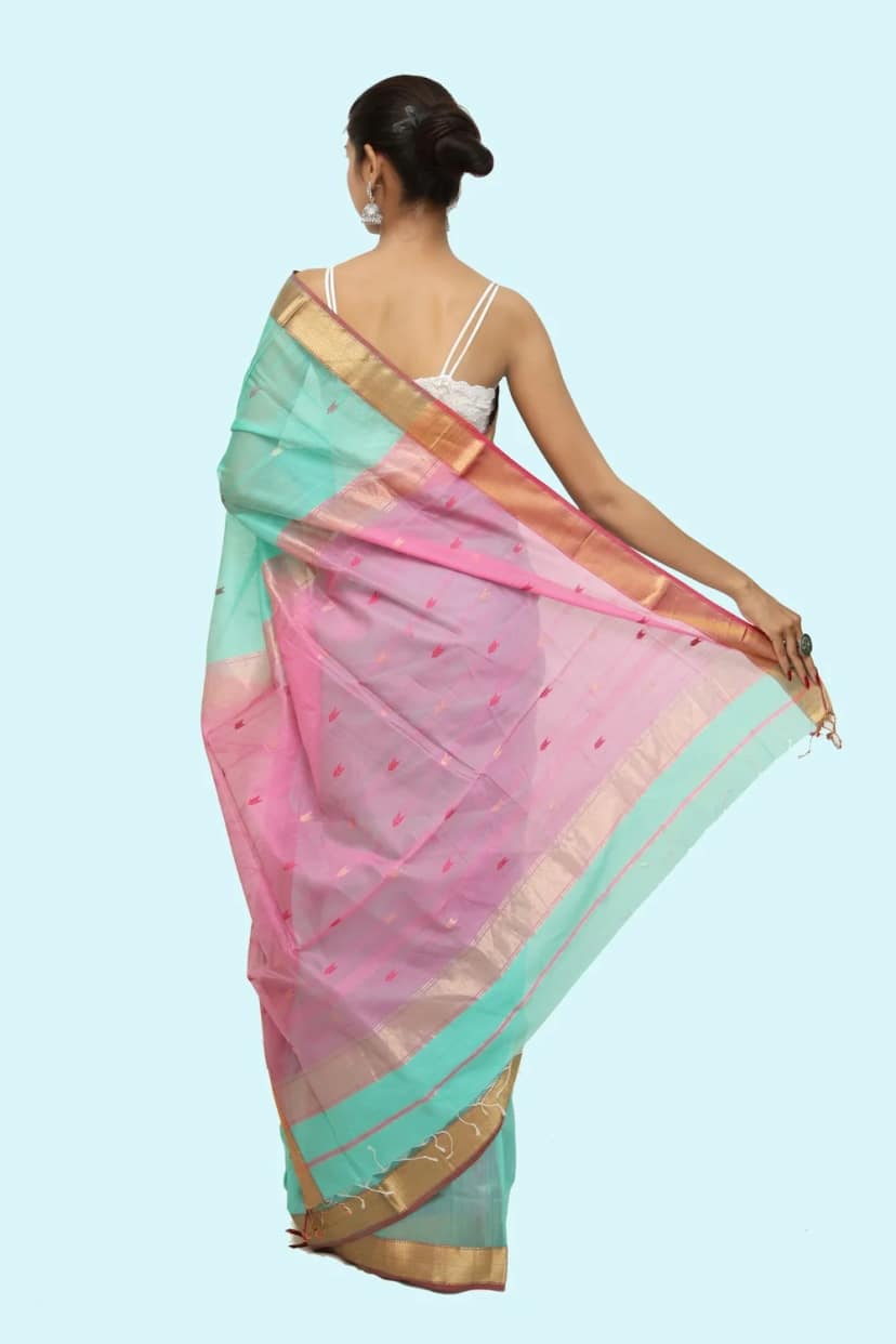 Floral Mix motif handloom Saree with Tassels view 4