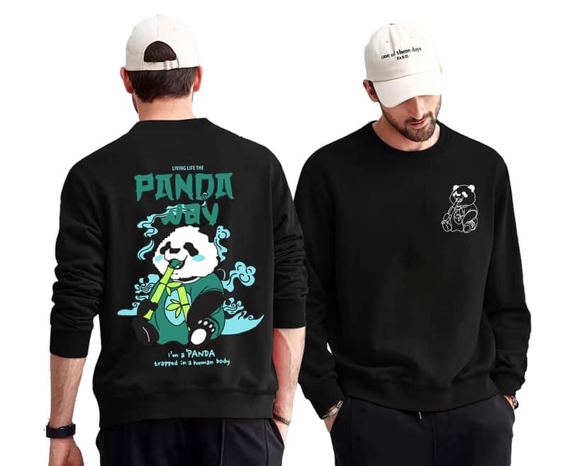 SCOTT FINCHER Men's Streetwear Sweatshirt, Panda Graphic Printed Pullover, Hip Hop Style Casual Jumper, Loose Fit Long Sleeve Tops : AA(RSSWT)BLACK_32 view 3