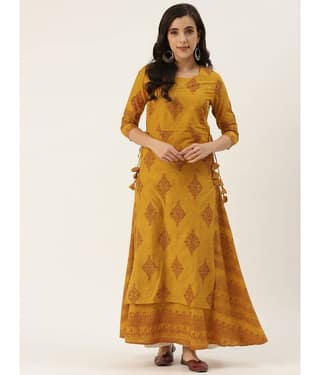 HISHAM - Yellow Cotton Blend Women's Double Layered Kurti ( Pack of 1 )