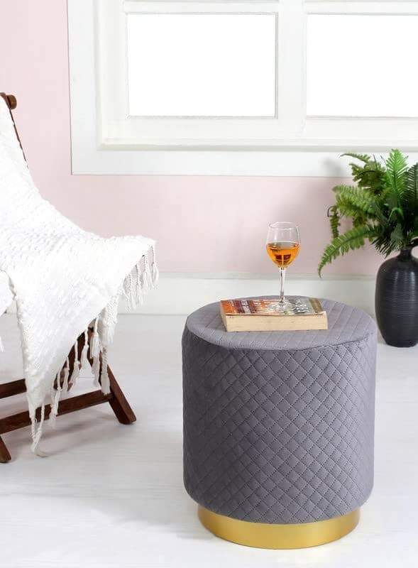 Shadowkart Ottoman Pouffes Sitting Mudda Puffy Stool for Living Room Dressing Table Pouf Round Footstool for Office Home Decor, Check Holland Velvet ,16x16x17 Inch