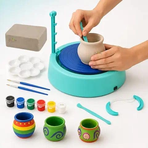 Toy Imagine Kids Pottery Wheel Kit – DIY Battery Operated Pottery Making & Painting Set with Modeling Clay, Sculpting Tools, Arts & Crafts Pot Maker for Boys & Girls Age 5+, Indoor Outdoor Activity, Diwali Gift view 2