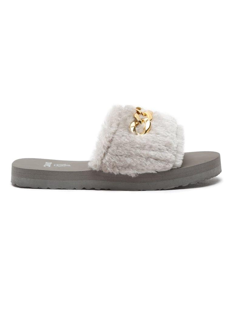 ONYC SuperComfy Kids Slippers for Girls - Grey Fur Sliders view 3