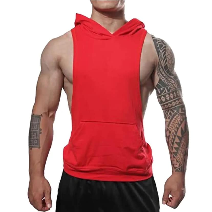 Hot Button Solid Stringer Gym Vest Hoodie for Men with Kangaroo Pocket - Stylish and Functional Workout Apparel view 7