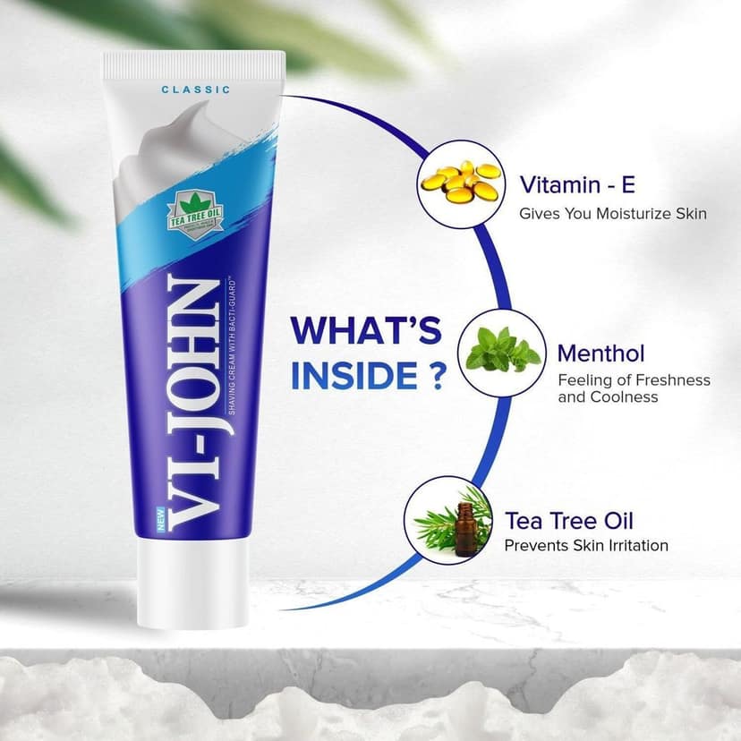 VI-JOHN Classic Shaving Cream With Tea Tree Oil & Vitamin E - 125 GM For All Skin Types view 3