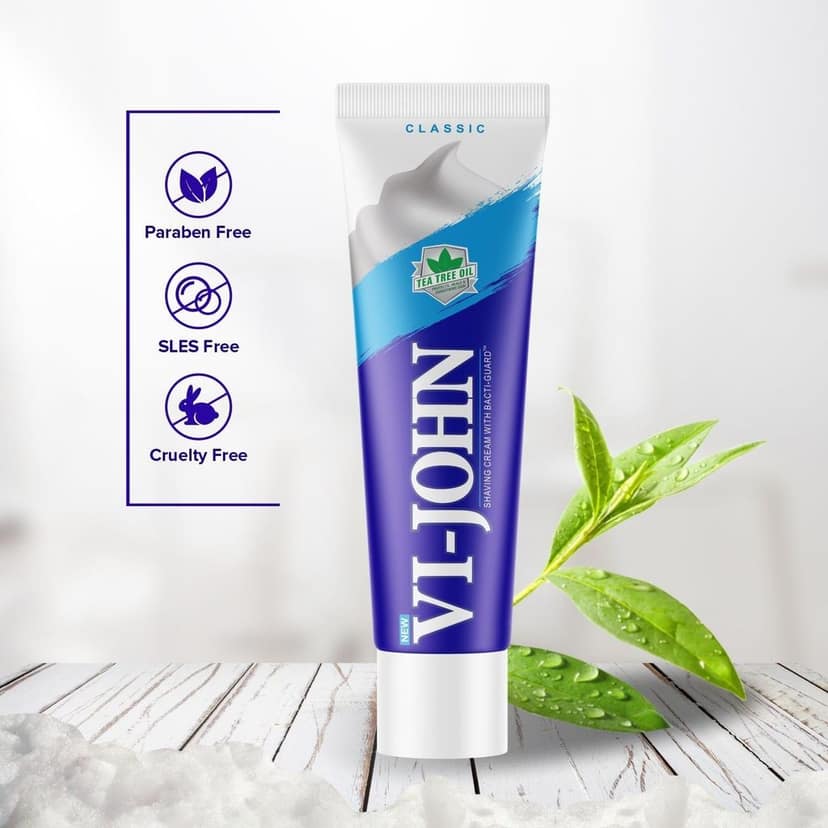 VI-JOHN Classic Shaving Cream With Tea Tree Oil & Vitamin E - 125 GM For All Skin Types view 5