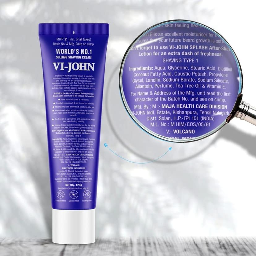 VI-JOHN Classic Shaving Cream With Tea Tree Oil & Vitamin E - 125 GM For All Skin Types view 6