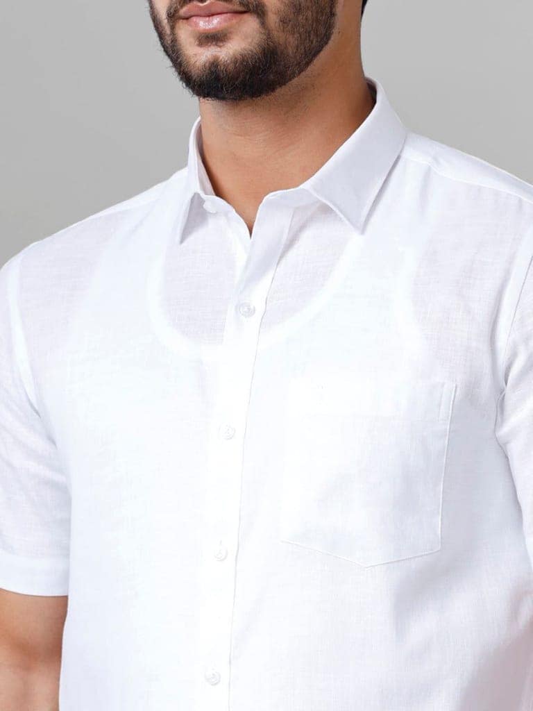 Mens Cotton Linen White Shirt Half Sleeves view 3