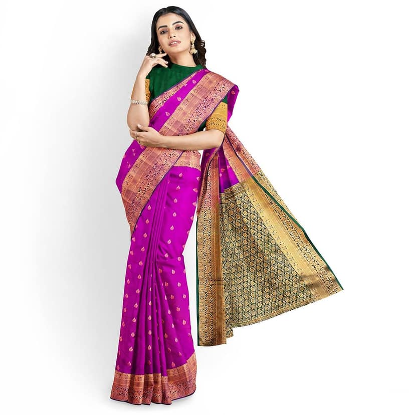 byzantine with green combo 1000 butta semi silk saree view 2