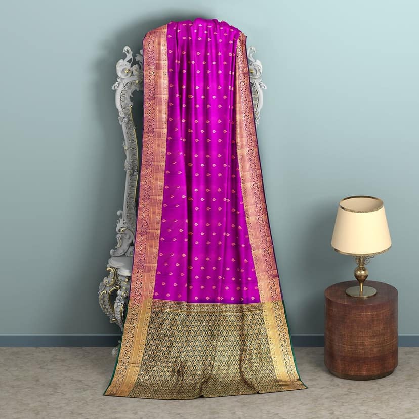 byzantine with green combo 1000 butta semi silk saree view 3