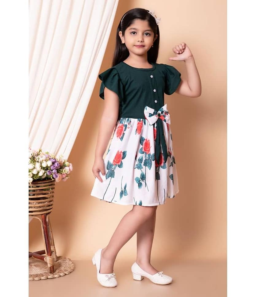 JCT DRESSES Crepe Frock For Girls ( Pack of 1 , Dark Green )