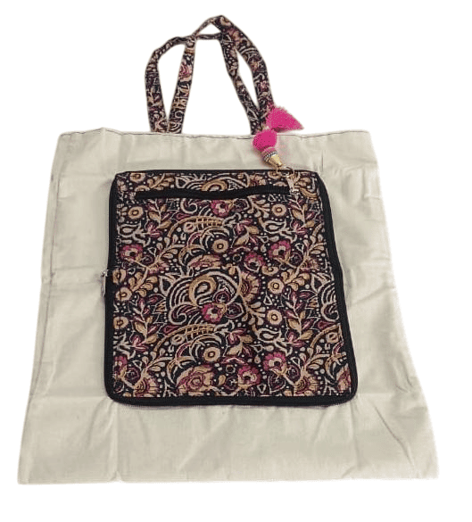 Black and Maroon Hand Embroidered Cotton Sling Bag with Tassel view 2