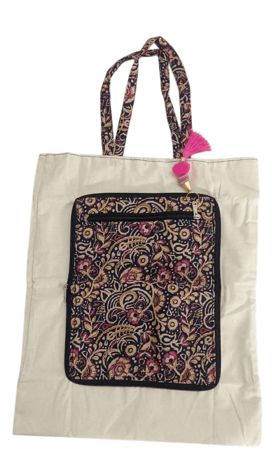 Black and Maroon Hand Embroidered Cotton Sling Bag with Tassel view 4