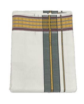 Angavastram Dhotis Free Size Double Dhoti/Mundu with Fancy Silk Border - Comes with Towel