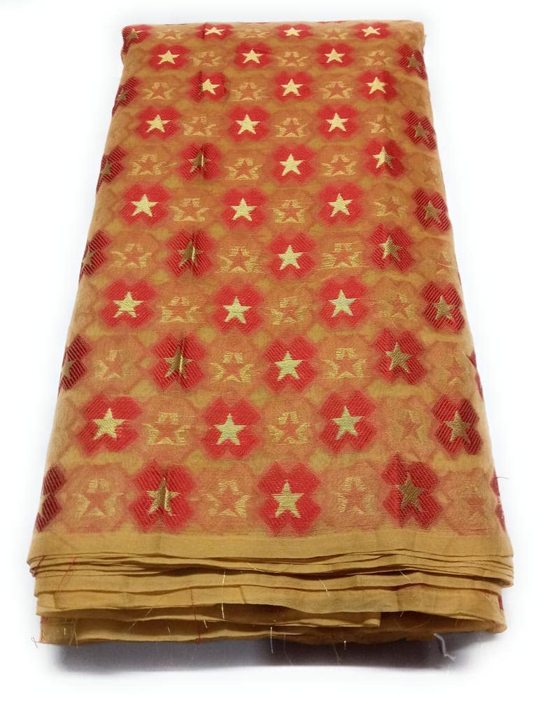 Women Chanderi Blend Cotton Banarasi Fabric - Golden With Jacquard Work | Perfect for Blouse, Ethnic Wear, Evening Gowns, and Home Decor view 4
