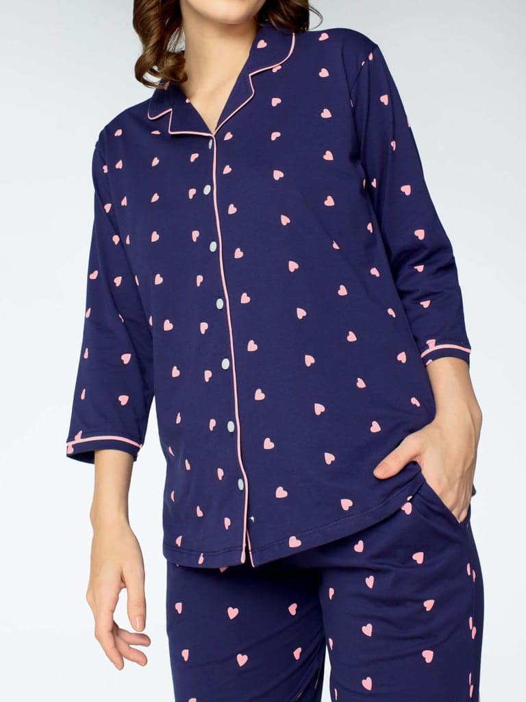 Zeyo Women Green Heart print Stylish Night suit set view 2