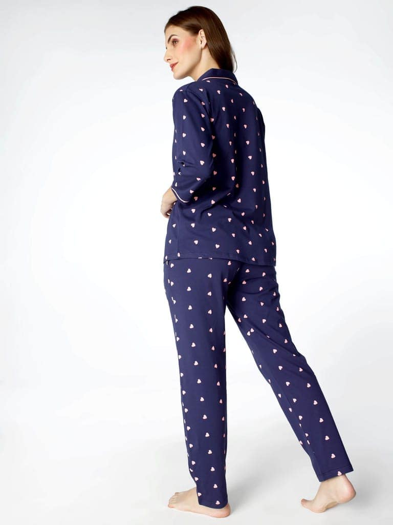 Zeyo Women Green Heart print Stylish Night suit set view 4